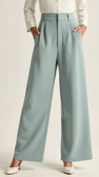 Beige High Waisted Wide Leg Trousers for Women