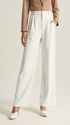 Beige High Waisted Wide Leg Trousers for Women