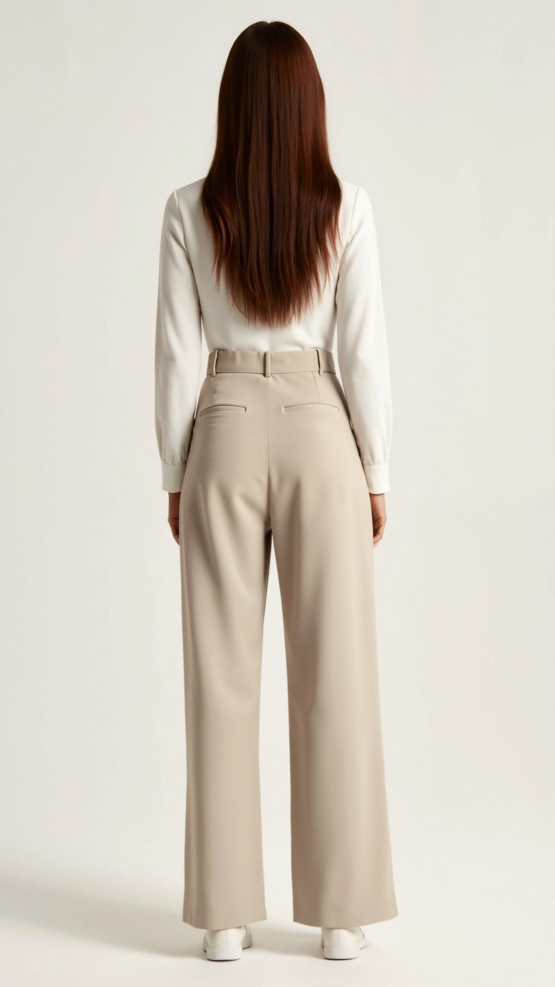 Beige High Waisted Wide Leg Trousers for Women