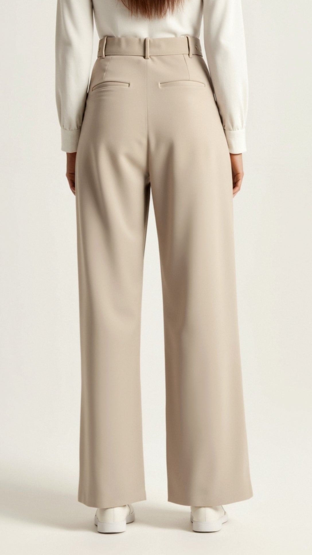Beige High Waisted Wide Leg Trousers for Women