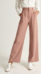 Beige High Waisted Wide Leg Trousers for Women