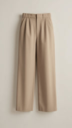 Beige High Waisted Wide Leg Trousers for Women