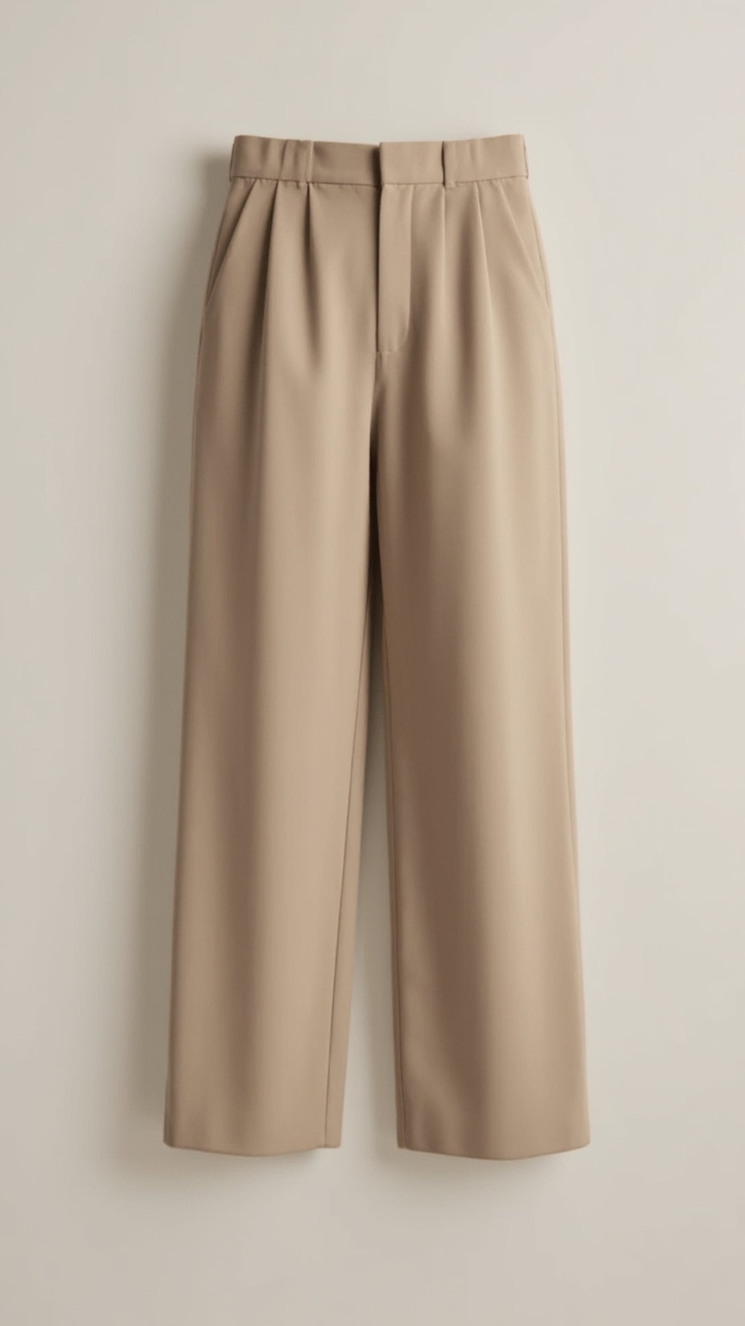 Beige High Waisted Wide Leg Trousers for Women