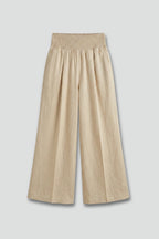 Beige Linen Wide Leg Palazzo Trousers with Elasticated Waist