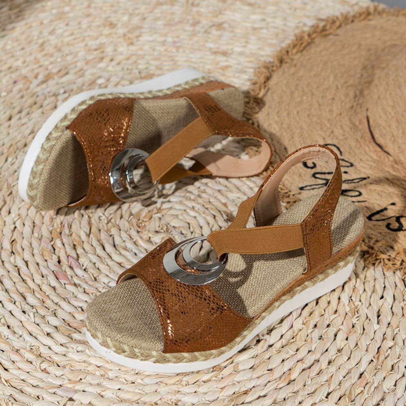 Espadrille sandals from above, flat lay product shot