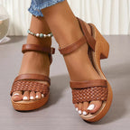 Ankle strap buckle fastening detail