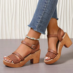 Sandals worn on feet, seated pose showing top view