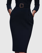 Back view showing mock wrap neckline detail