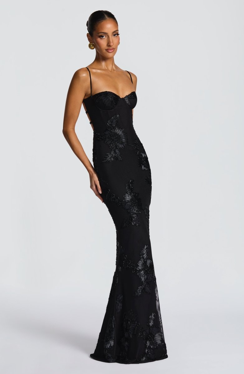 Rear view highlighting embroidered lace detail on back