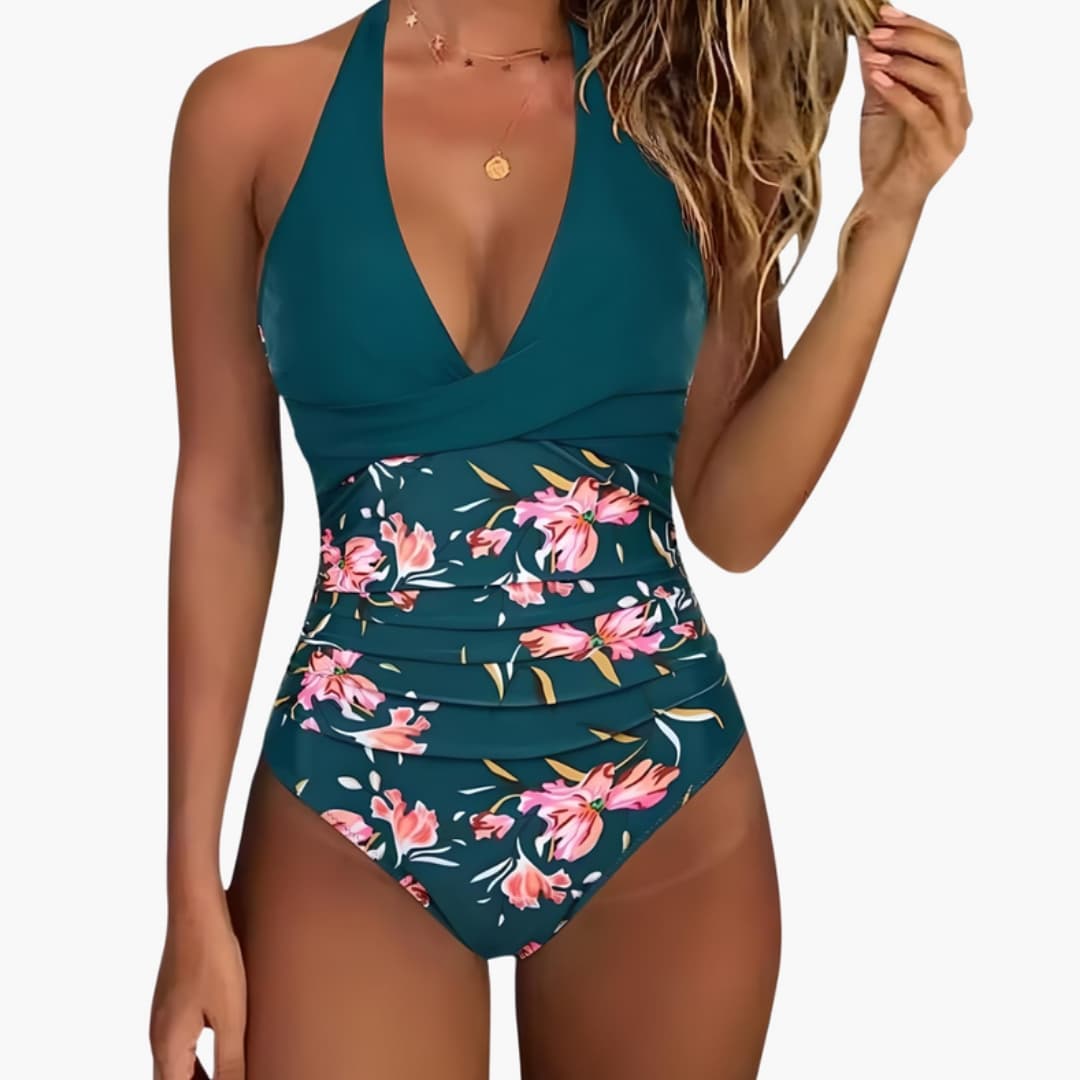 Women's Halter Neck Deep V One Piece Swimsuit