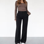 Women's high waisted wide leg trousers, full length front view