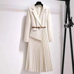 Women's Pleated Belted Blazer Midi Dress