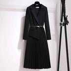 Women's Pleated Belted Blazer Midi Dress