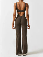 Model in jumpsuit, three-quarter front pose