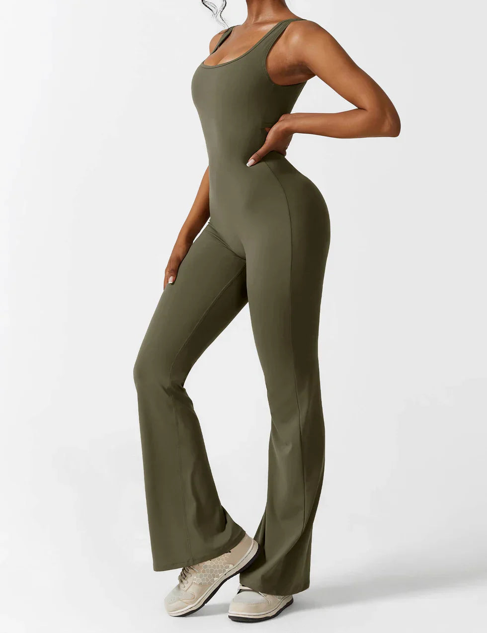 Women's Sleeveless Cutout Flare Leg Jumpsuit