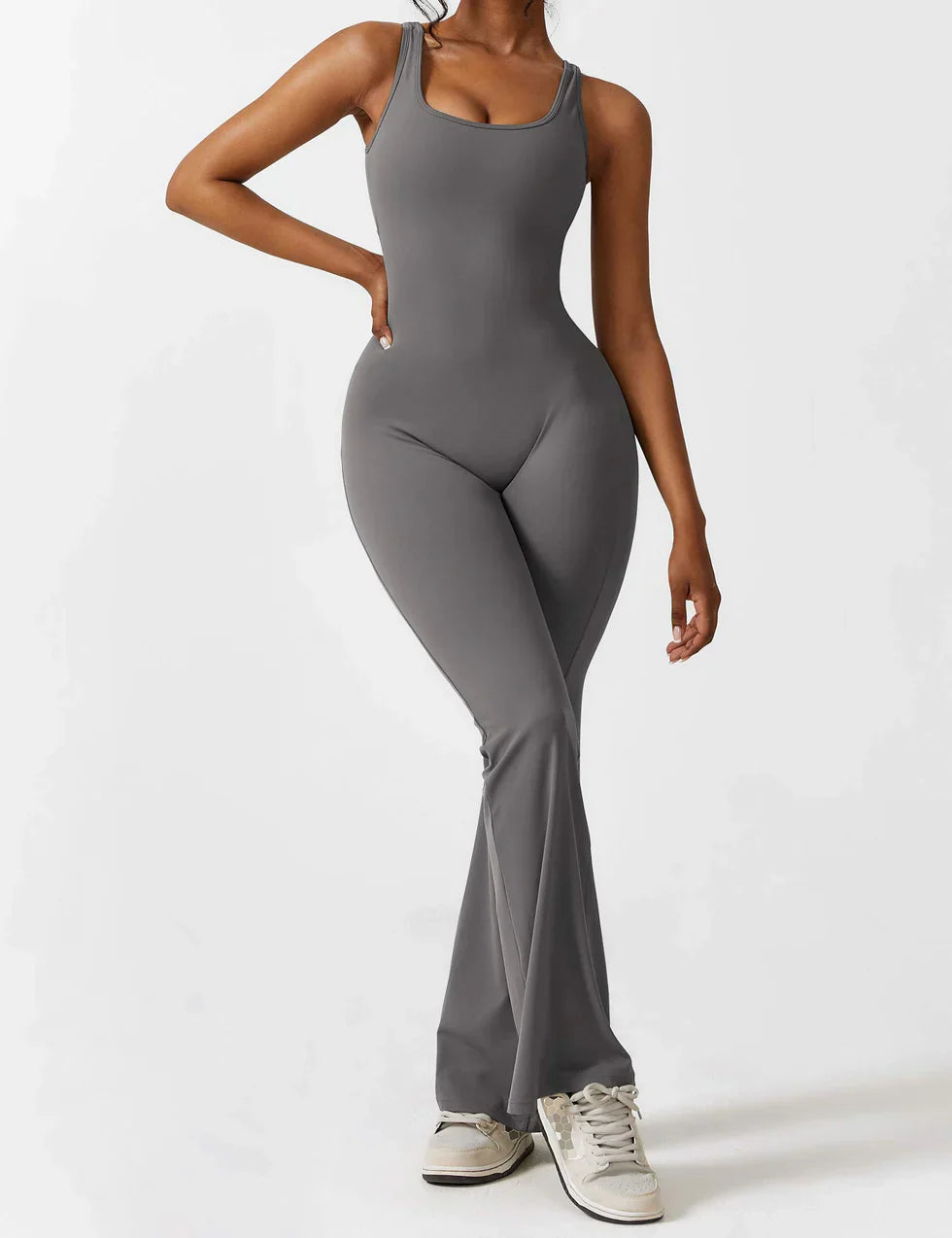 Women's Sleeveless Cutout Flare Leg Jumpsuit