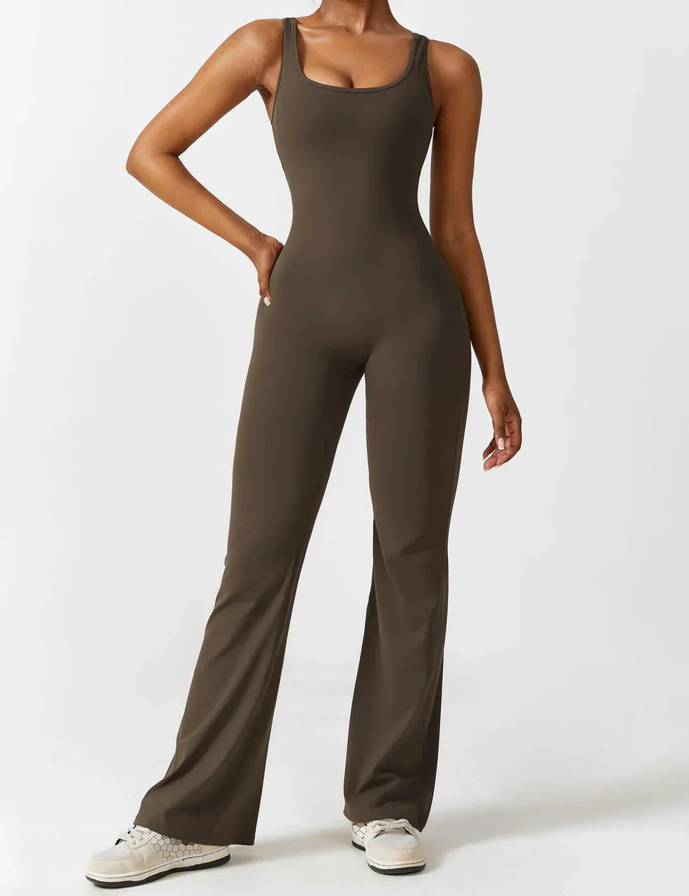 Back view showing cutout and ruched detail