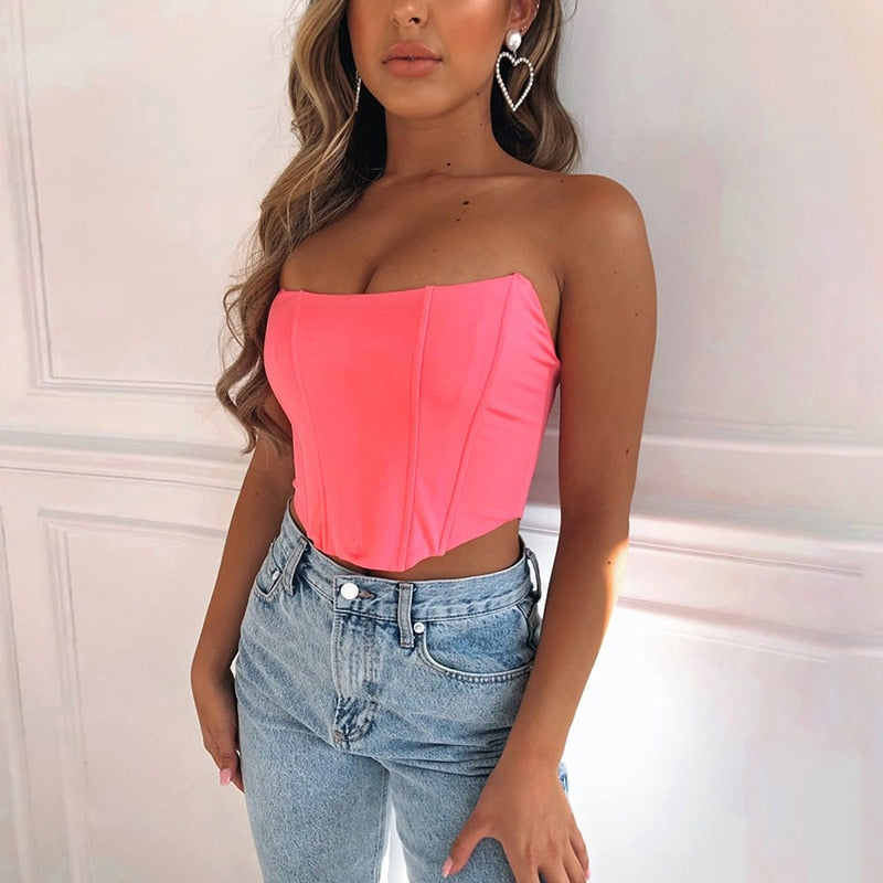 Back view of strapless bodysuit showing sleek silhouette