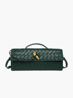 Back view of woven leather clutch bag