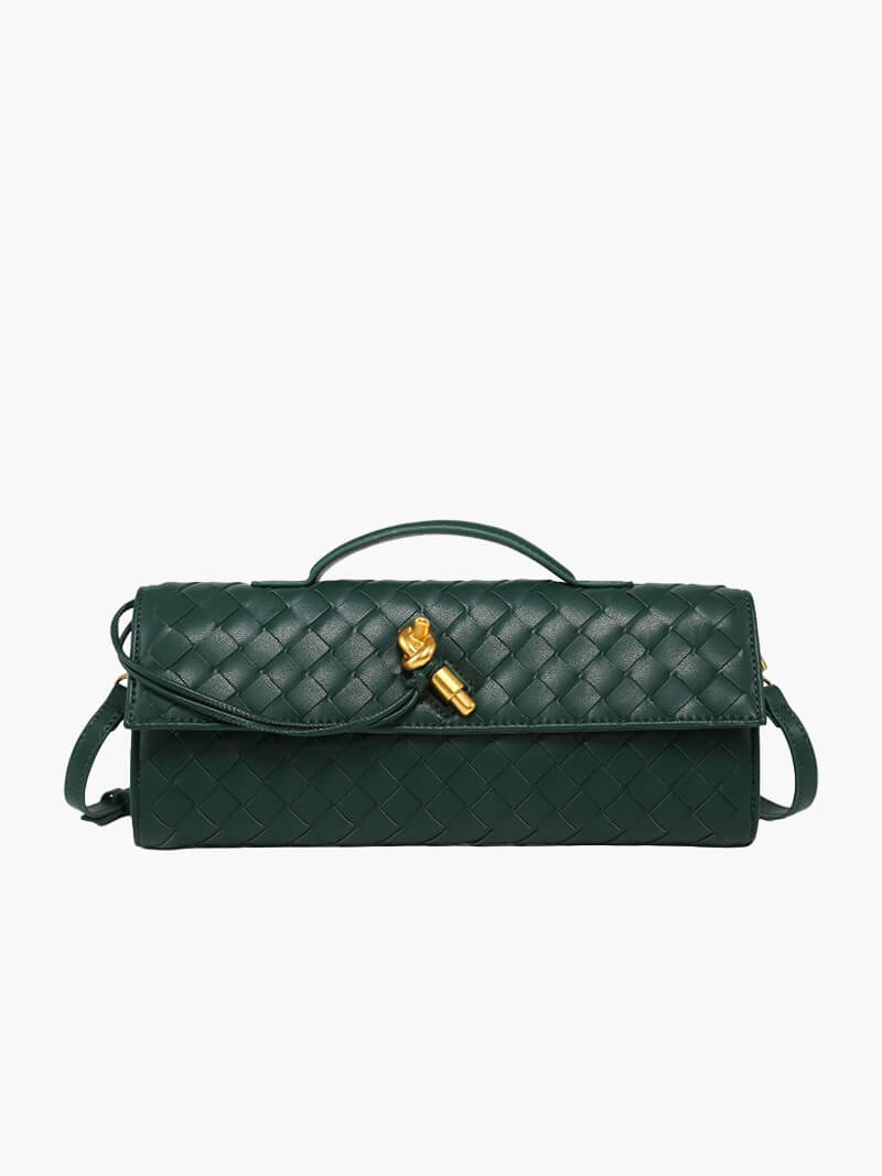 Back view of woven leather clutch bag