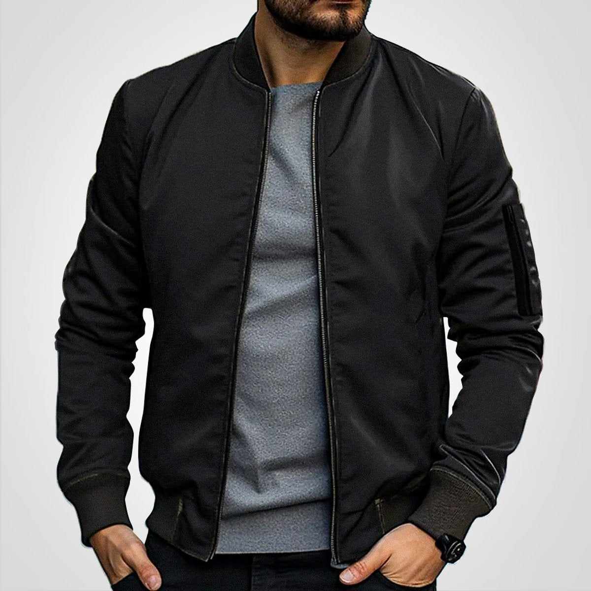 Blouson aviateur zippé à poche manche noir pour homme