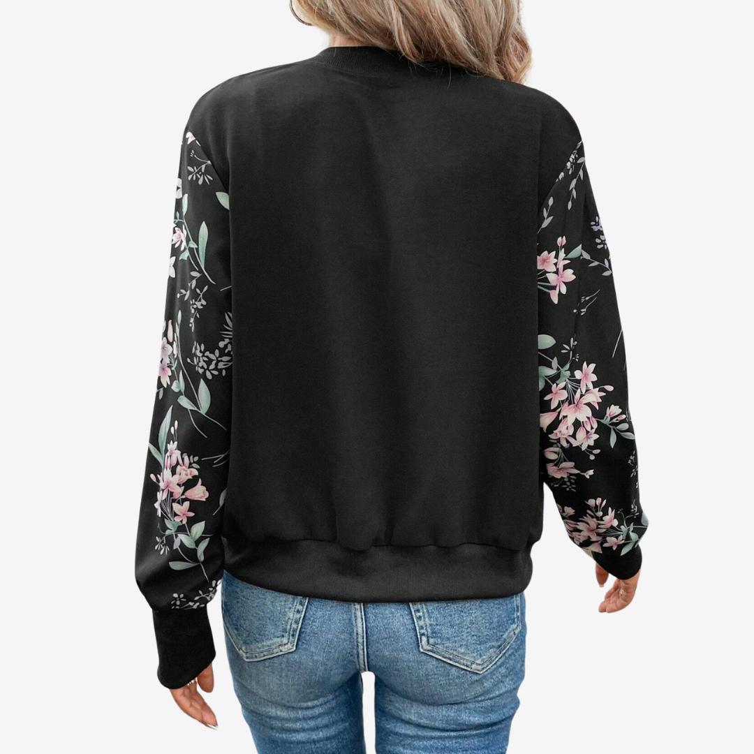 Bomber noir manches florales fermeture zip pour femme – vue 5