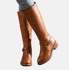 Bottes cavalières hautes à boucle marron pour femme
