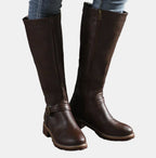 Bottes cavalières hautes à boucle marron foncé pour femme