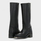 Bottes hautes à talon bloc et surpiqûres pour femme