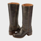 Bottes hautes à talon bloc et surpiqûres marron foncé pour femme