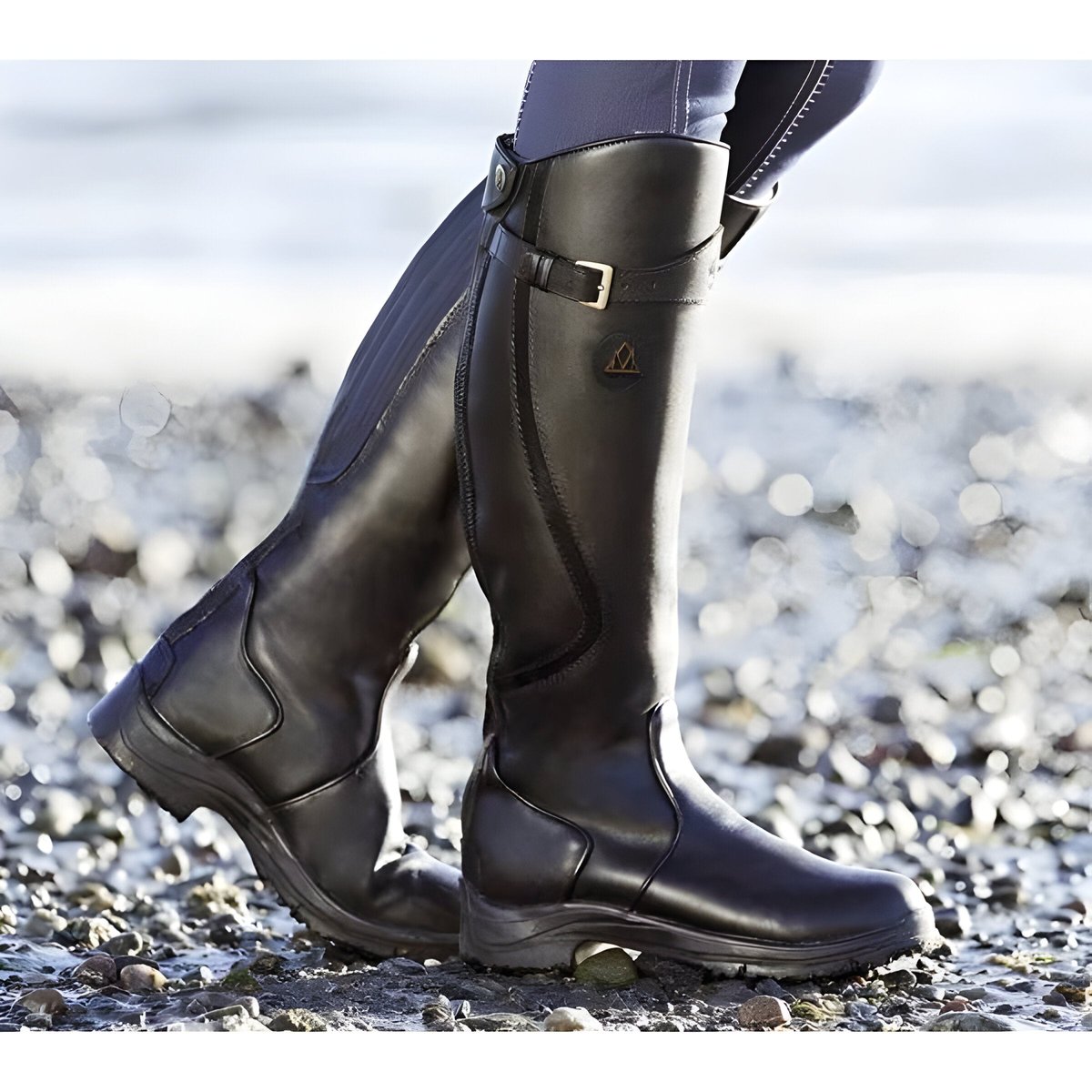 Bottes hautes imperméables boucle équitation noir pour femme