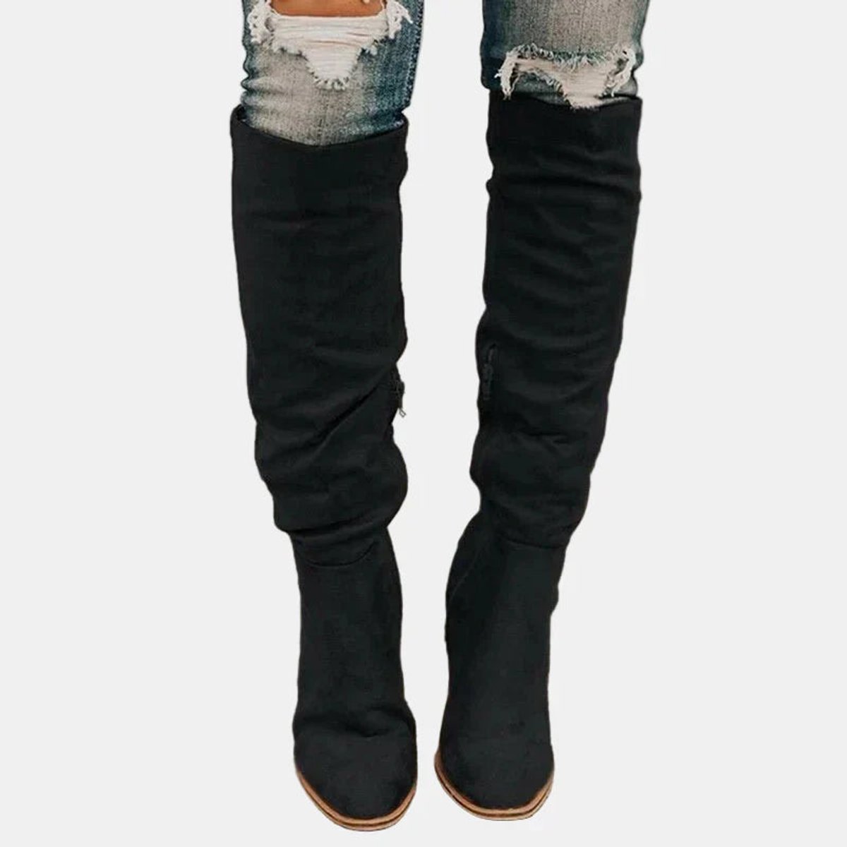 Bottes hautes stretch talon bloc noir pour femme