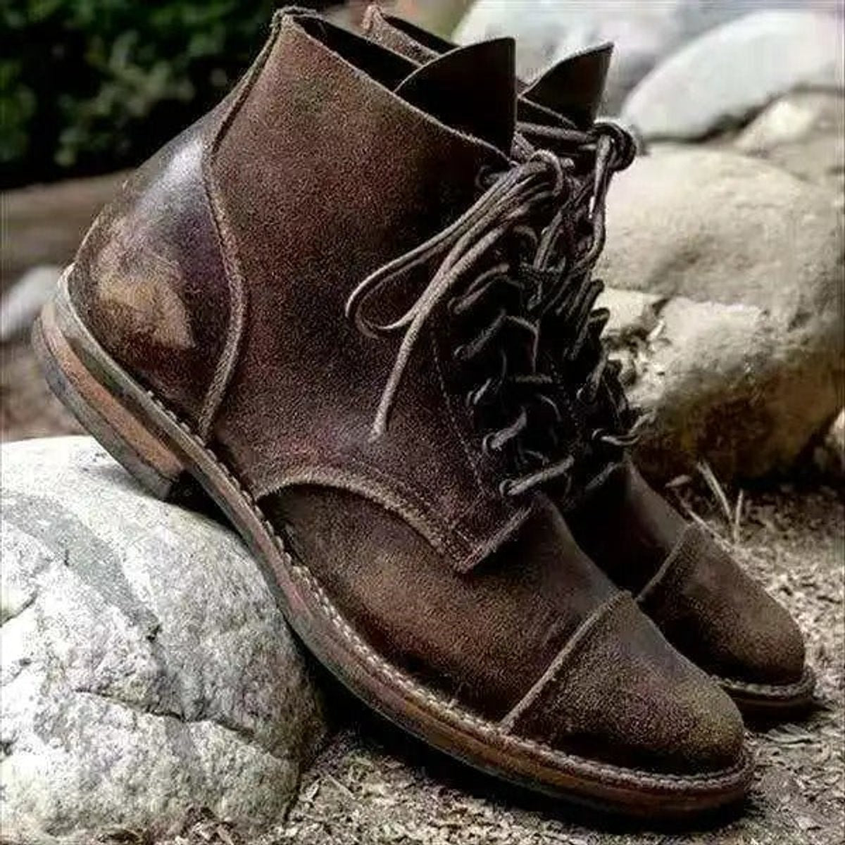 Bottines montantes à lacets bout rapporté kaki pour homme