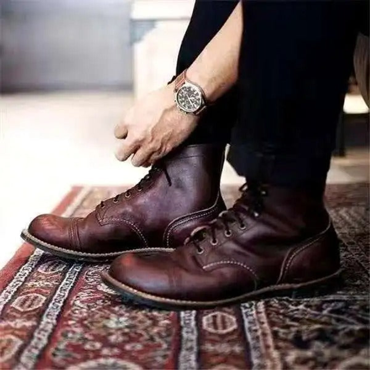 Bottines montantes à lacets bout rapporté marron foncé pour homme