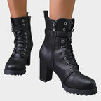 Bottines à lacets talon bloc avec boucle noir pour femme