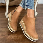 Bottines compensées plateforme rayée zip latéral beige pour femme