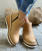 Bottines compensées plateforme rayée zip latéral kaki pour femme