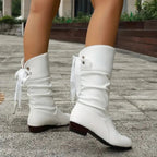 Bottines mi-mollet froncées à lacet et talon bloc pour femme – vue 8
