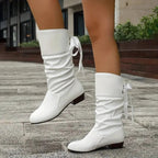Bottines mi-mollet froncées à lacet et talon bloc pour femme – vue 10