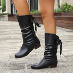 Bottines mi-mollet froncées à lacet et talon bloc pour femme – vue 4