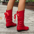 Bottines mi-mollet froncées à lacet et talon bloc pour femme – vue 6