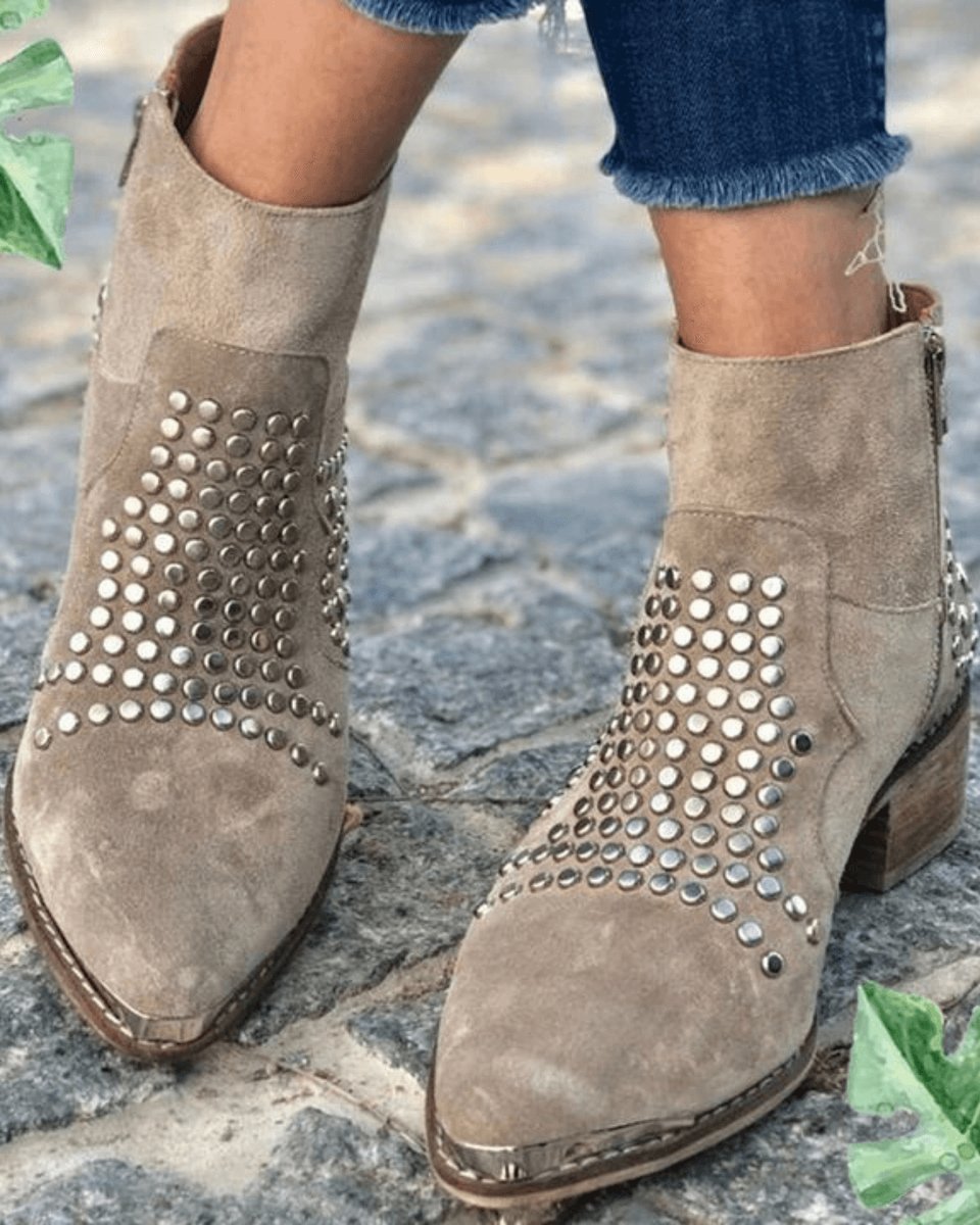 Bottines talon bloc cloutées bout pointu pour femme