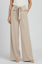 Rear view of brown palazzo trousers with adjustable drawstring