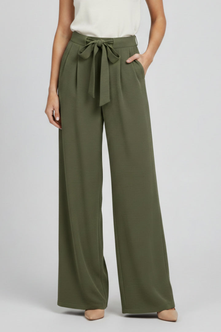 Brown Wide Leg Drawstring Waist Palazzo Trousers for Women