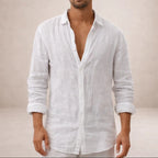 Men's Linen Long Sleeve Shirt with Open Collar