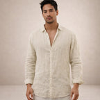Men's Linen Long Sleeve Shirt with Open Collar