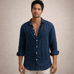 Men's Linen Long Sleeve Shirt with Open Collar