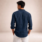 Men's Linen Long Sleeve Shirt with Open Collar