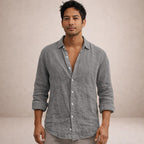 Men's Linen Long Sleeve Shirt with Open Collar