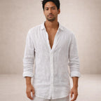 Men's Linen Long Sleeve Shirt with Open Collar